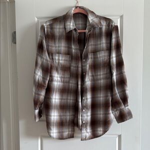 Brown and White Plaid Shirt